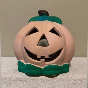 Vintage Terracotta Jack-O'-Lantern. Use with Votive or Flameless candle. 6" high